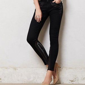 Mother Looker Ankle Zip Jeans with Embroidery
